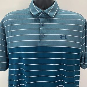 Under Armour Heat Gear Loose Mens Size Large Golf Polo Solid Green Striped